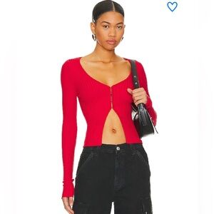 Superdown Red Ribbed Crop Top
